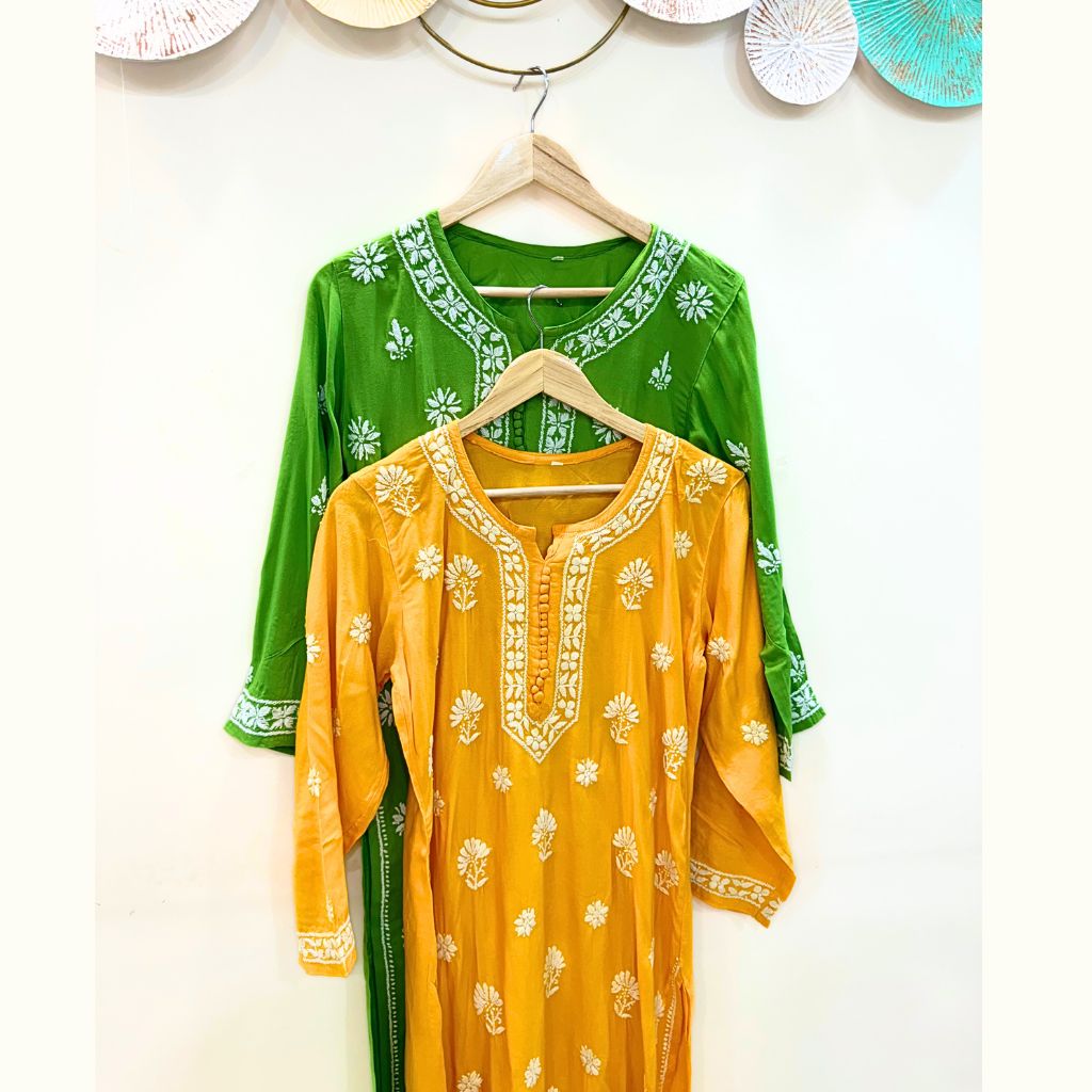 Bright-site long chikankari kurti