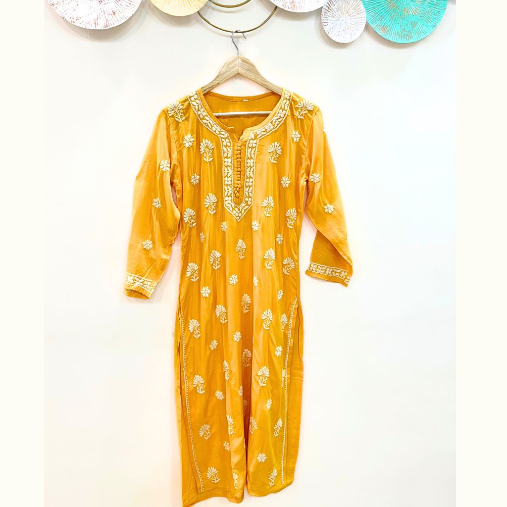 Bright-site long chikankari kurti