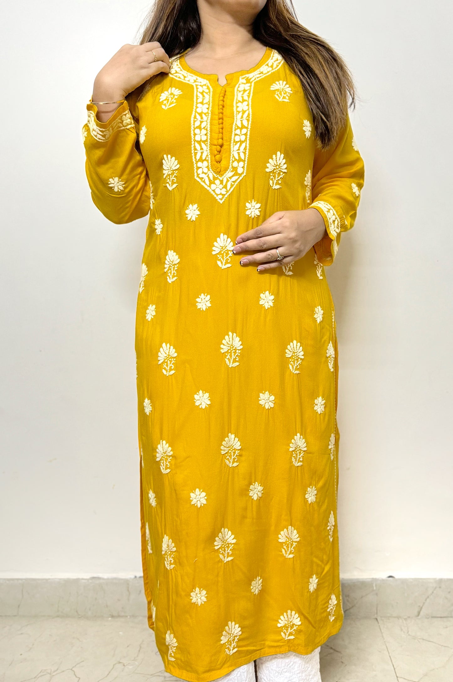 Bright-site long chikankari kurti