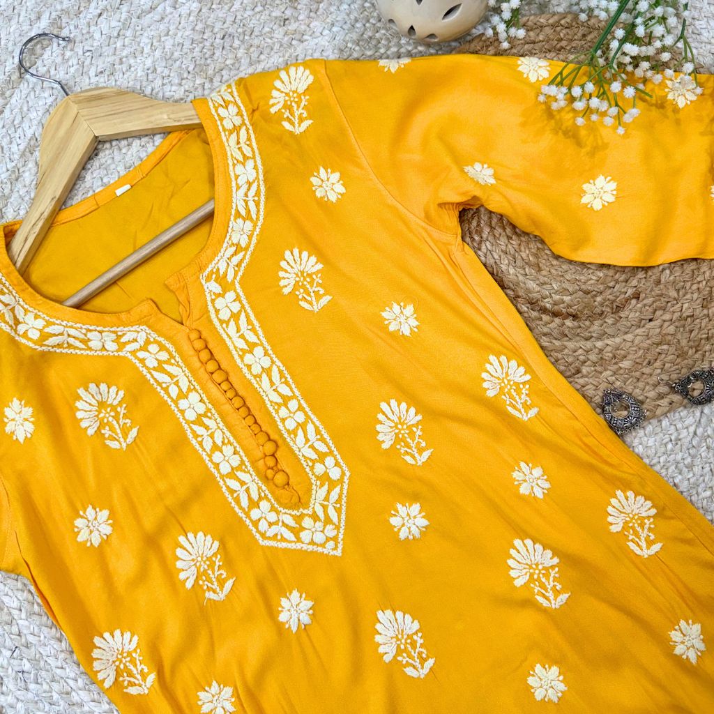 Bright-site long chikankari kurti