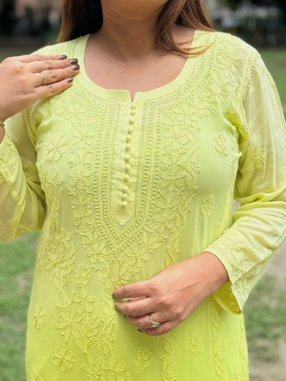Glamorous lime green viscose kurti