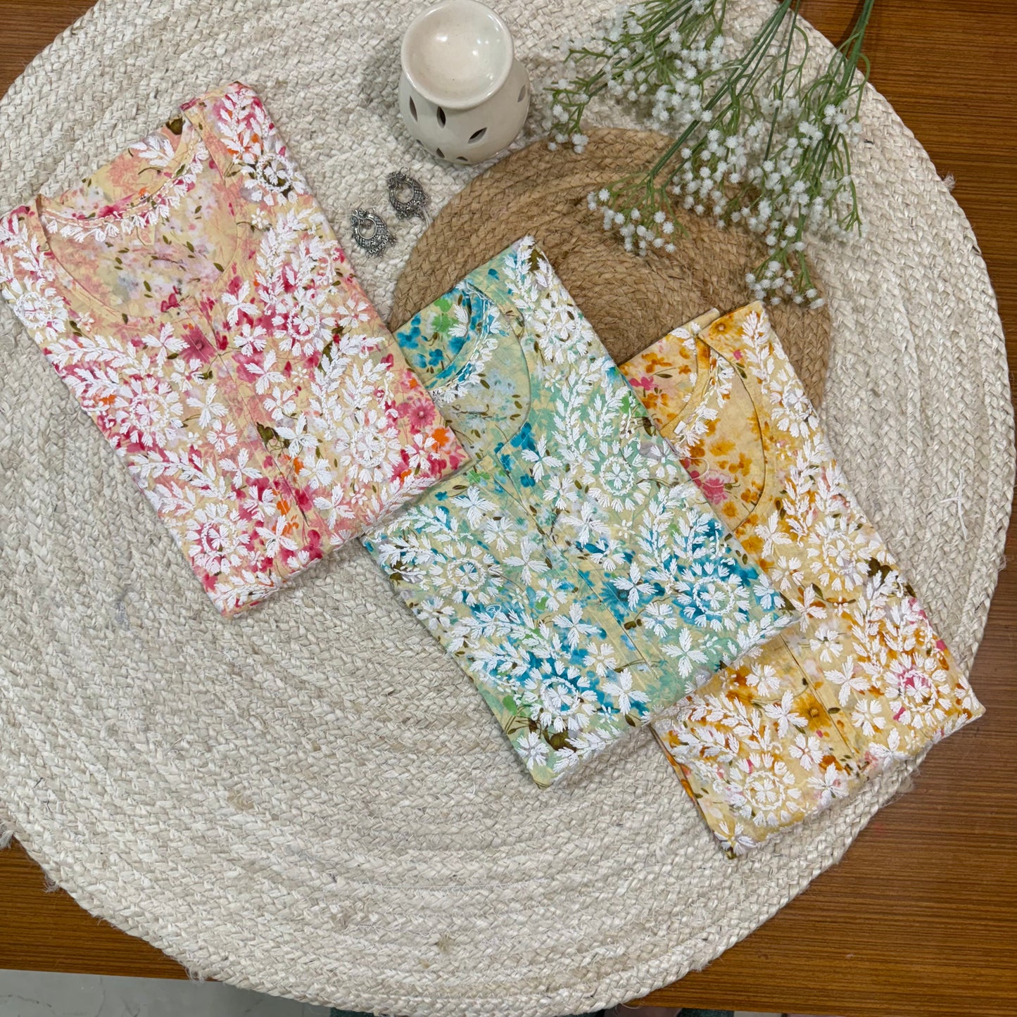 Printed floral chikankari kurti