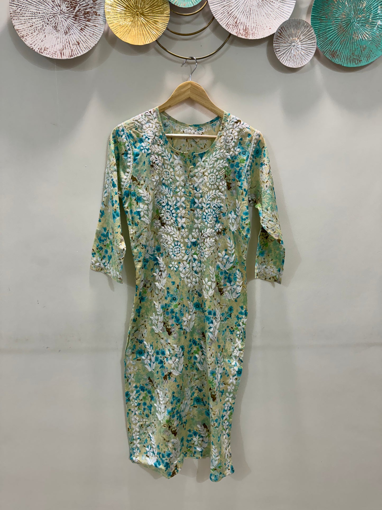 Printed floral chikankari kurti