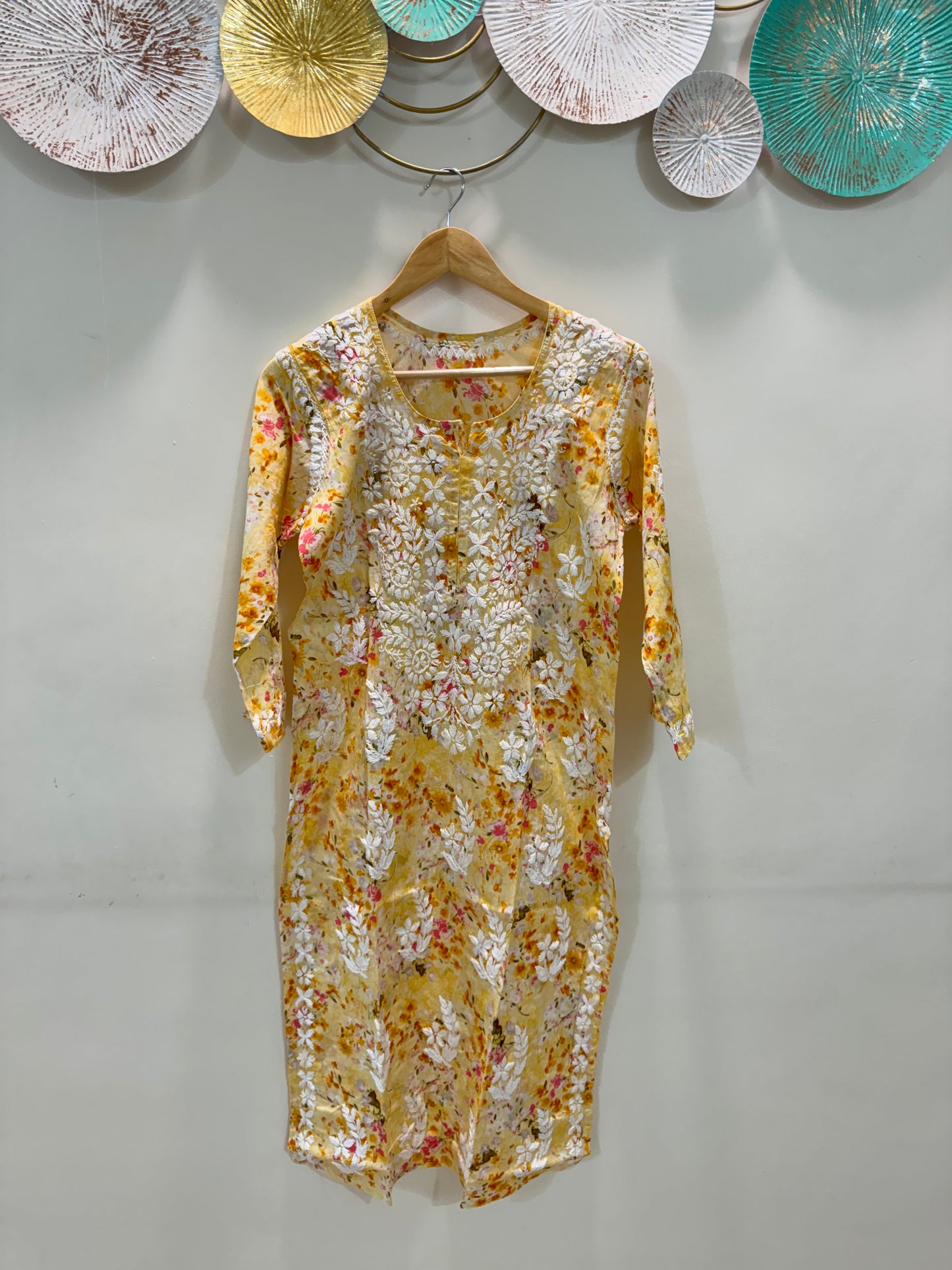 Printed floral chikankari kurti