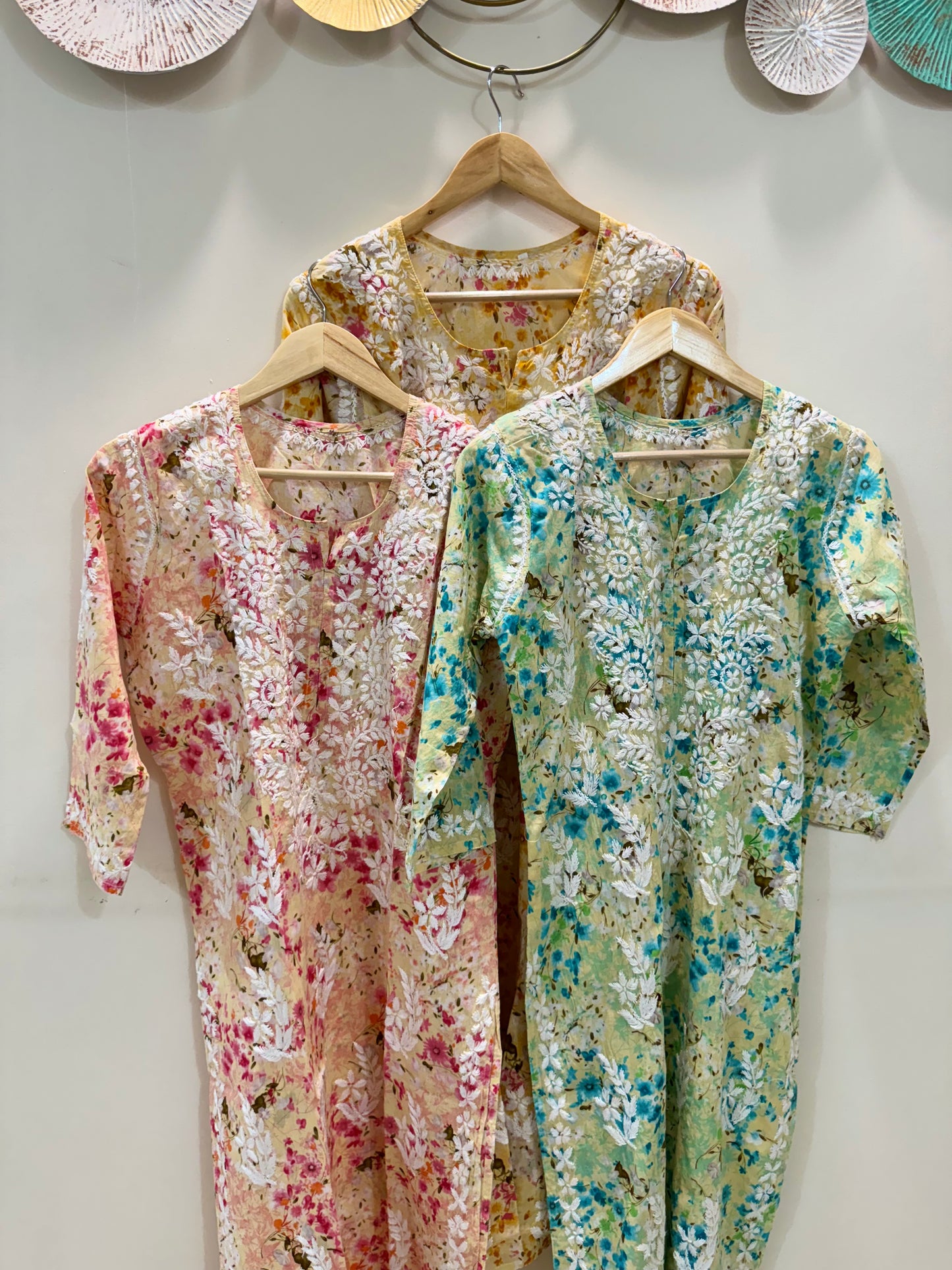 Printed floral chikankari kurti