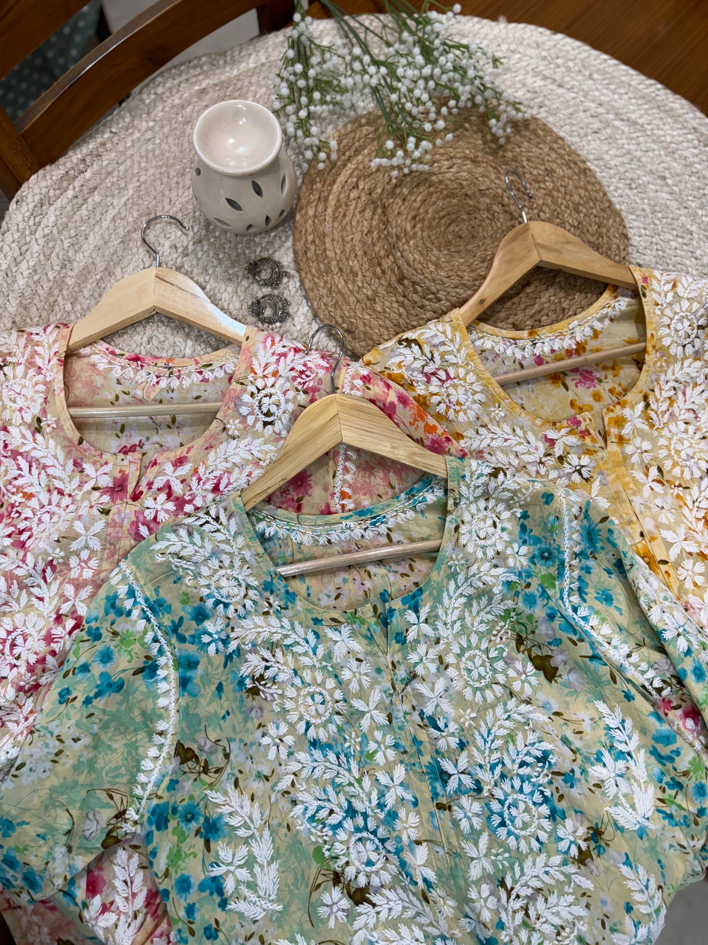 Printed floral chikankari kurti