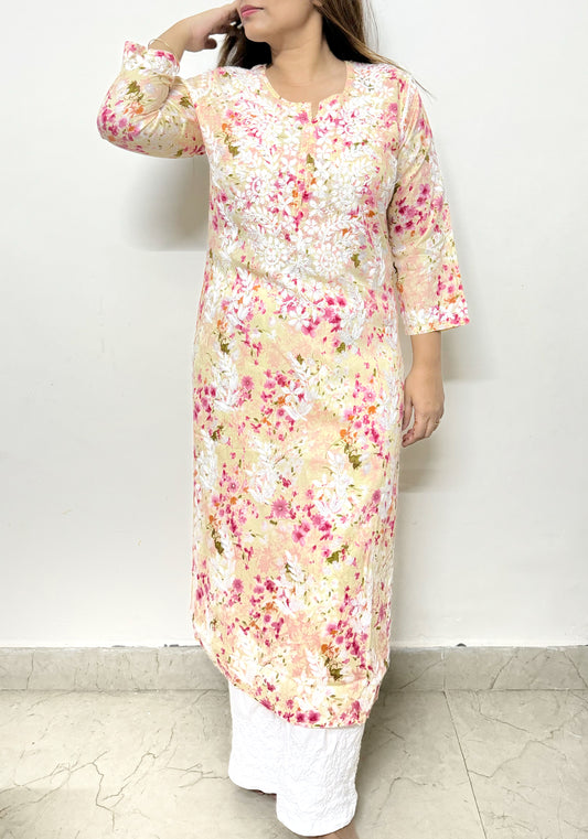 Printed floral chikankari kurti