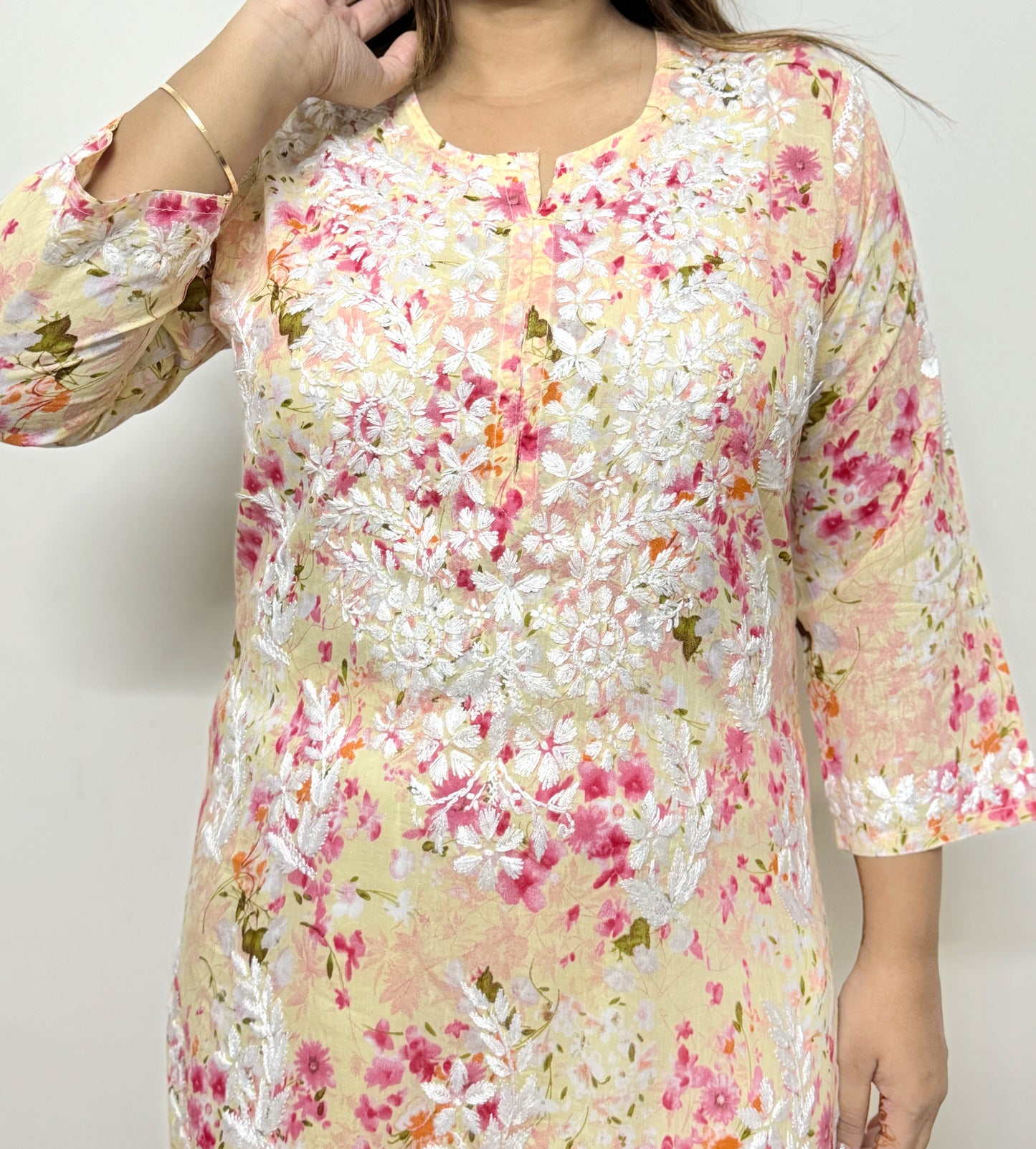 Printed floral chikankari kurti