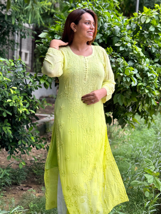 Glamorous lime green viscose kurti