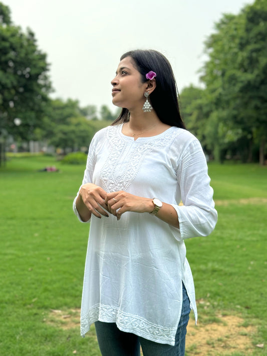 Summer essential short kurti - white