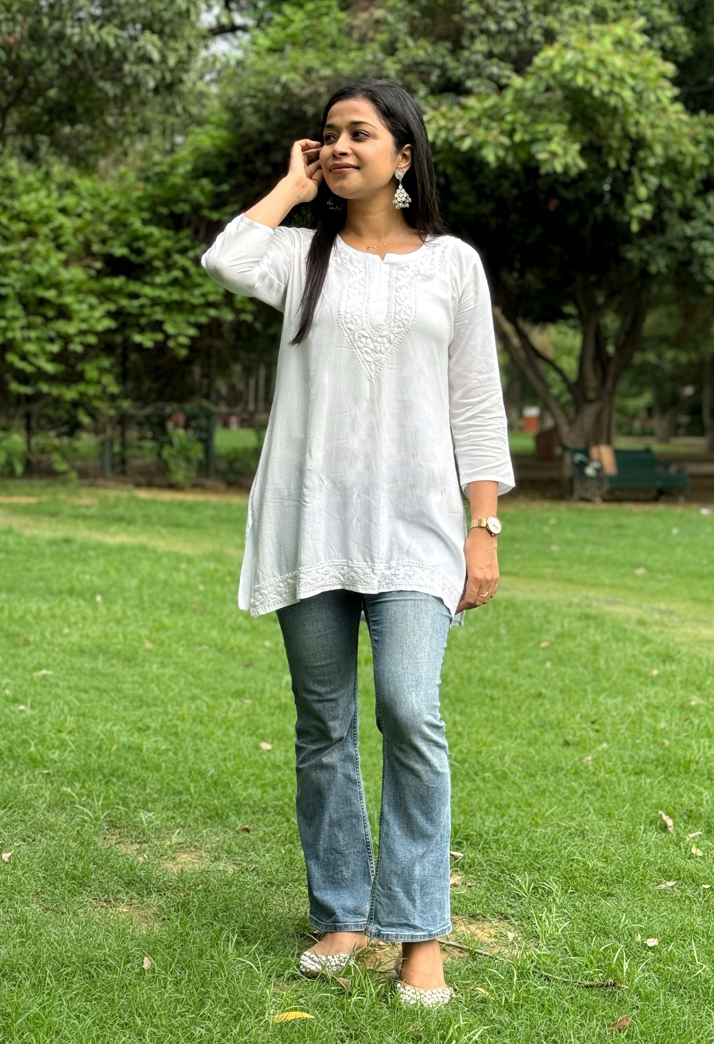 Summer essential short kurti - white